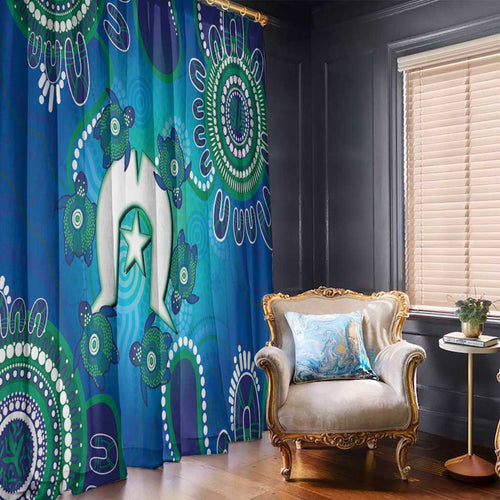 Torres Strait Islanders Flag Day Window Curtain Dhari With Turtles Aboriginal Art