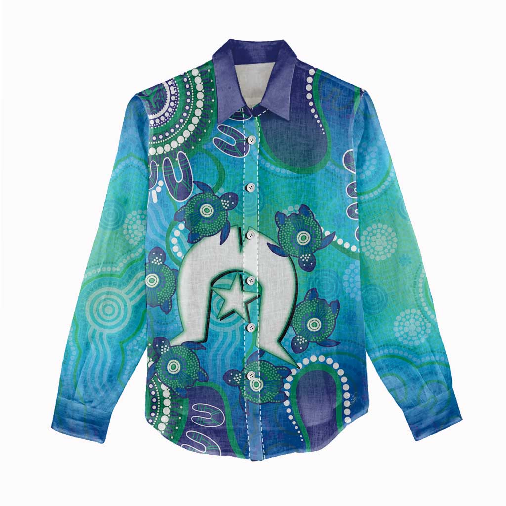 Torres Strait Islanders Flag Day Women Casual Shirt Dhari With Turtles Aboriginal Art