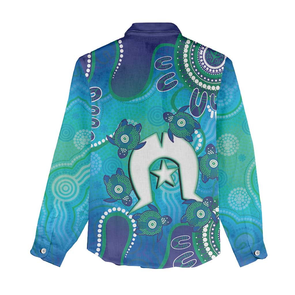 Torres Strait Islanders Flag Day Women Casual Shirt Dhari With Turtles Aboriginal Art
