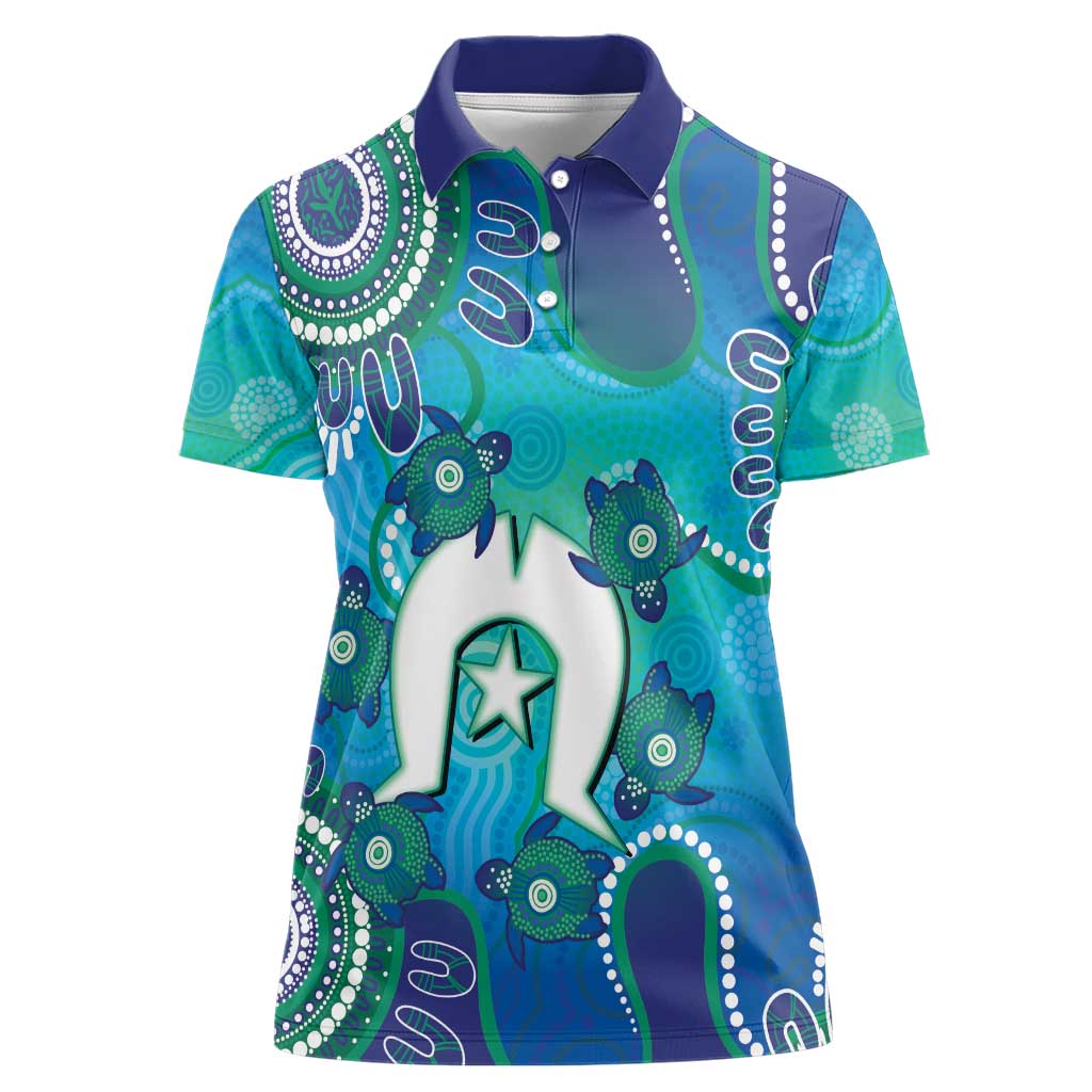 Torres Strait Islanders Flag Day Women Polo Shirt Dhari With Turtles Aboriginal Art