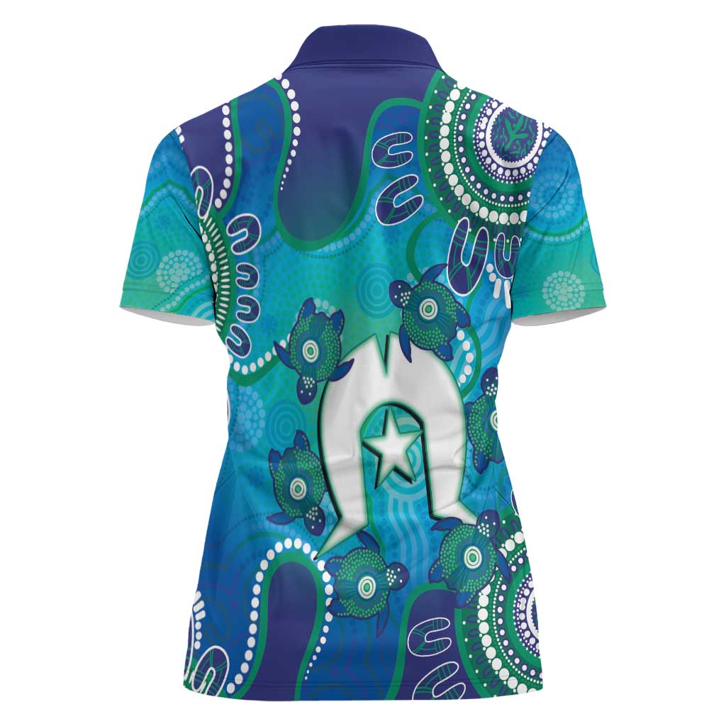 Torres Strait Islanders Flag Day Women Polo Shirt Dhari With Turtles Aboriginal Art