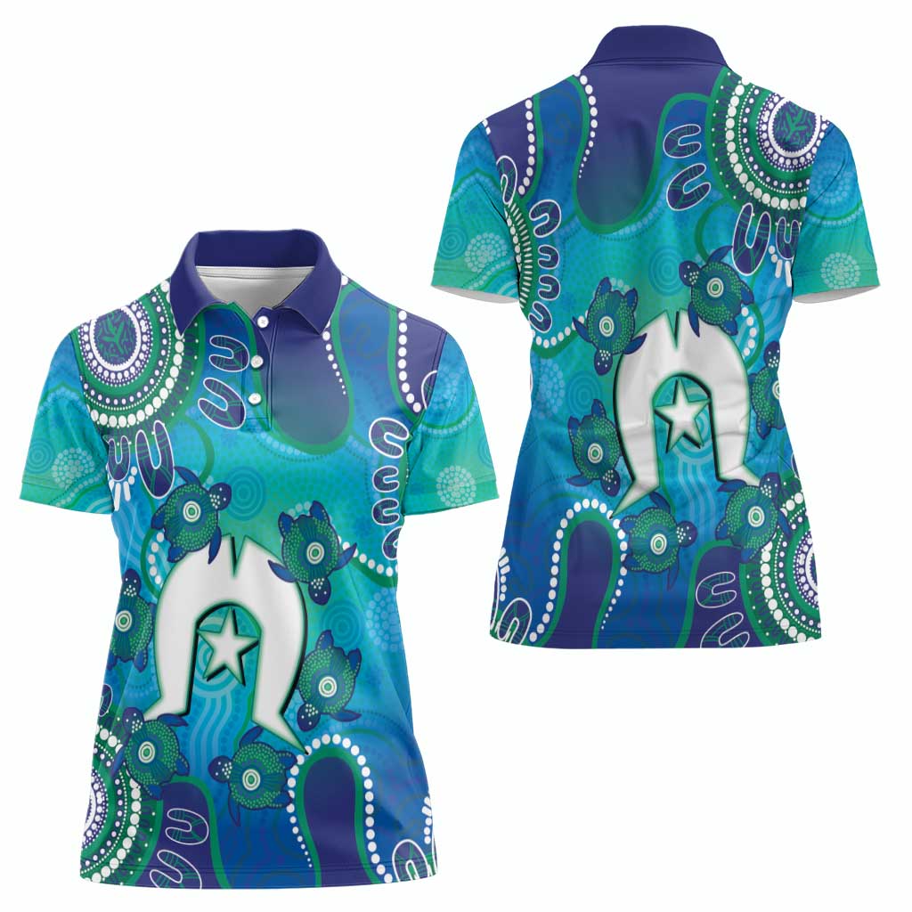 Torres Strait Islanders Flag Day Women Polo Shirt Dhari With Turtles Aboriginal Art