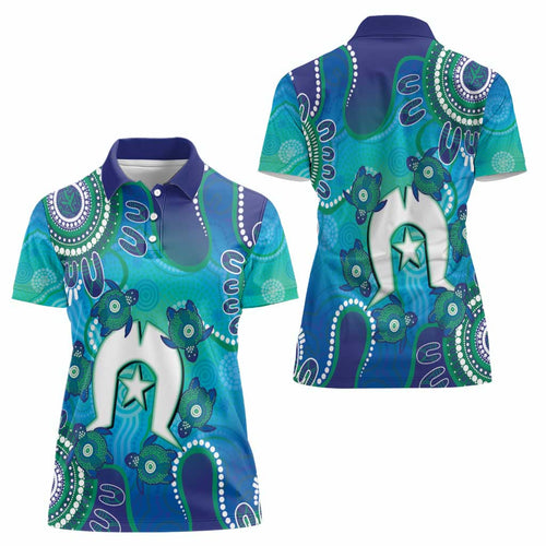 Torres Strait Islanders Flag Day Women Polo Shirt Dhari With Turtles Aboriginal Art