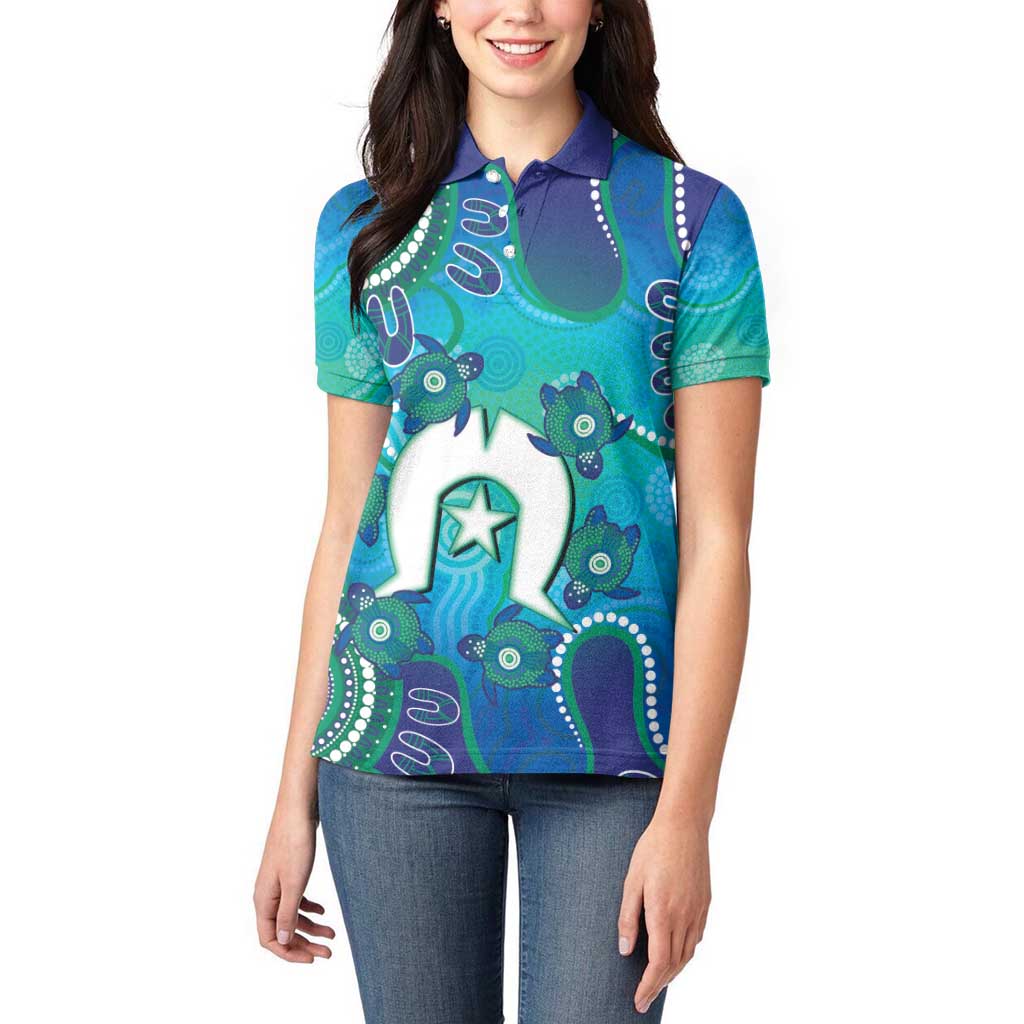 Torres Strait Islanders Flag Day Women Polo Shirt Dhari With Turtles Aboriginal Art