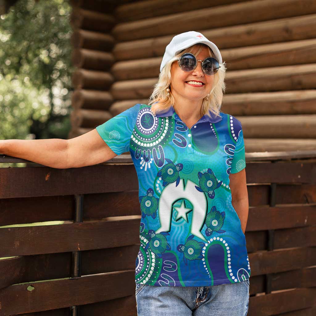 Torres Strait Islanders Flag Day Women Polo Shirt Dhari With Turtles Aboriginal Art