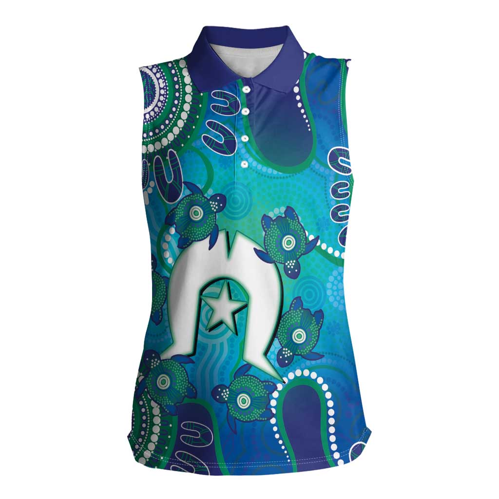 Torres Strait Islanders Flag Day Women Sleeveless Polo Shirt Dhari With Turtles Aboriginal Art