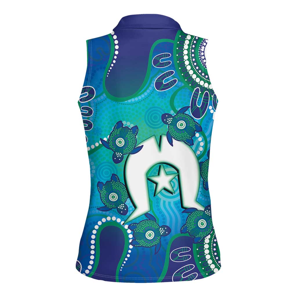 Torres Strait Islanders Flag Day Women Sleeveless Polo Shirt Dhari With Turtles Aboriginal Art
