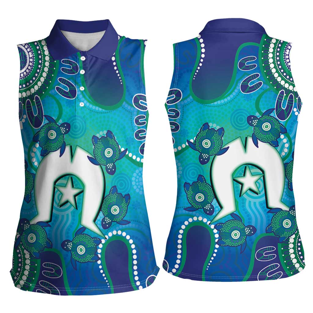 Torres Strait Islanders Flag Day Women Sleeveless Polo Shirt Dhari With Turtles Aboriginal Art