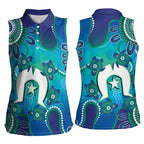 Torres Strait Islanders Flag Day Women Sleeveless Polo Shirt Dhari With Turtles Aboriginal Art