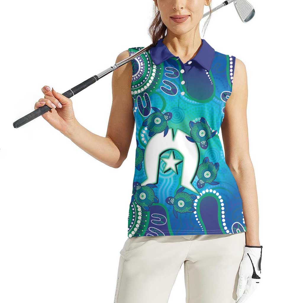 Torres Strait Islanders Flag Day Women Sleeveless Polo Shirt Dhari With Turtles Aboriginal Art