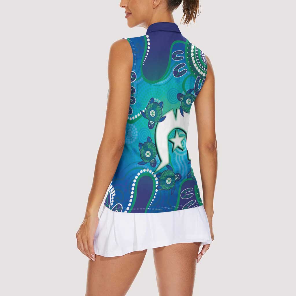 Torres Strait Islanders Flag Day Women Sleeveless Polo Shirt Dhari With Turtles Aboriginal Art