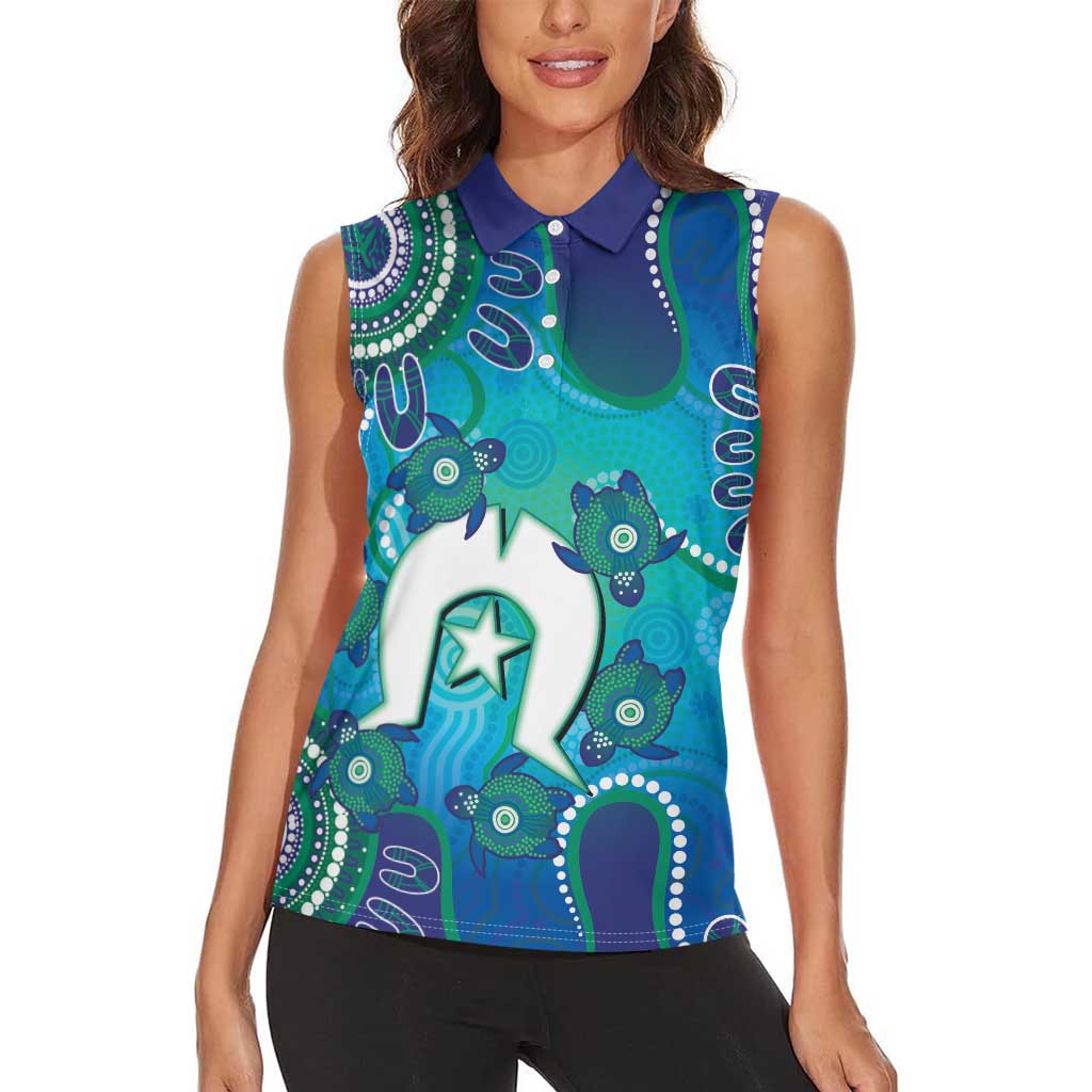 Torres Strait Islanders Flag Day Women Sleeveless Polo Shirt Dhari With Turtles Aboriginal Art