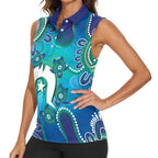 Torres Strait Islanders Flag Day Women Sleeveless Polo Shirt Dhari With Turtles Aboriginal Art