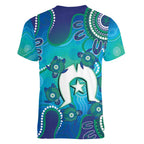 Torres Strait Islanders Flag Day Women V-Neck T-Shirt Dhari With Turtles Aboriginal Art