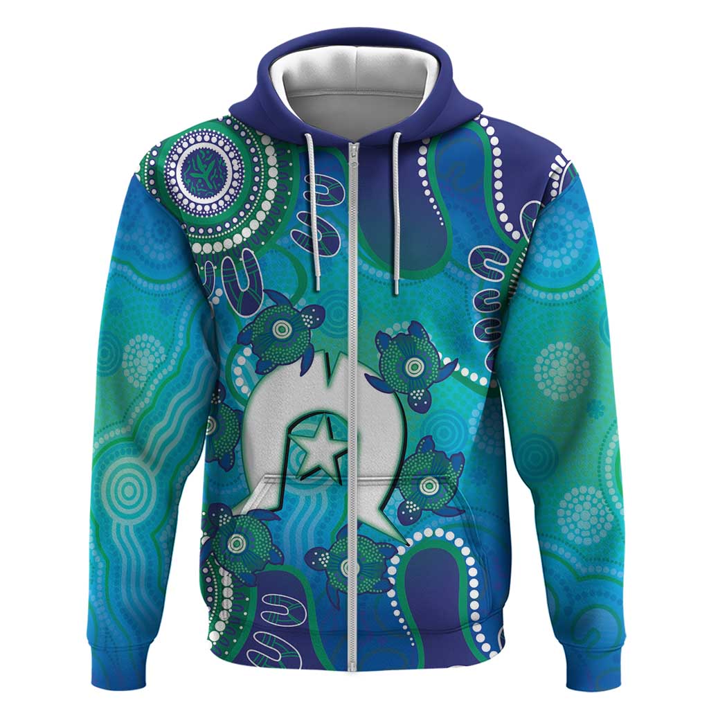 Torres Strait Islanders Flag Day Zip Hoodie Dhari With Turtles Aboriginal Art
