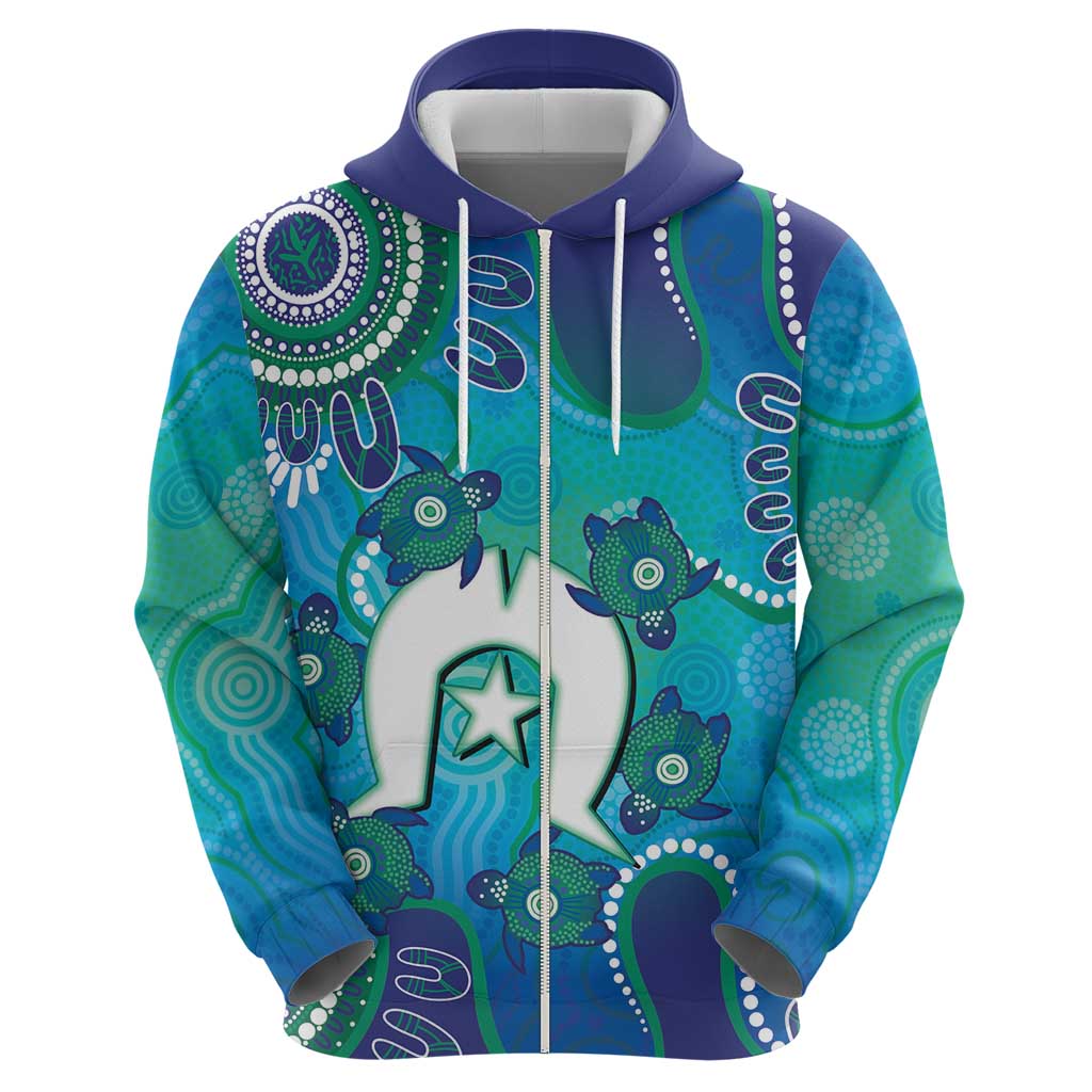Torres Strait Islanders Flag Day Zip Hoodie Dhari With Turtles Aboriginal Art