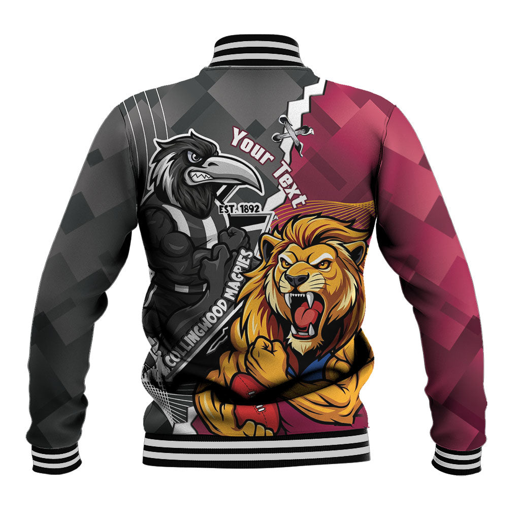 Personalised Collingwood and Brisbane Lions Baseball Jacket Dynamic Mascots Together