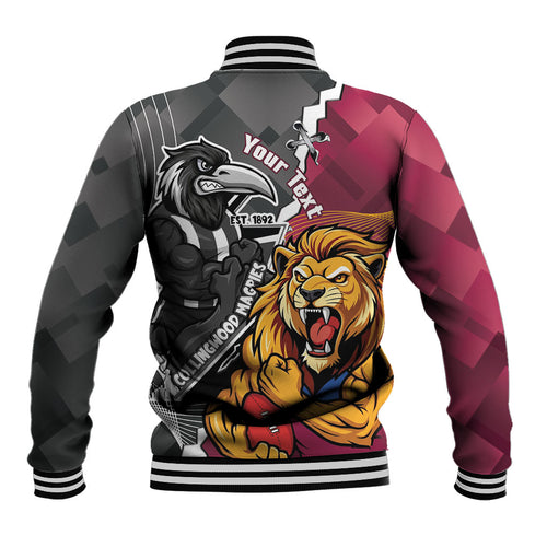 Personalised Collingwood and Brisbane Lions Baseball Jacket Dynamic Mascots Together