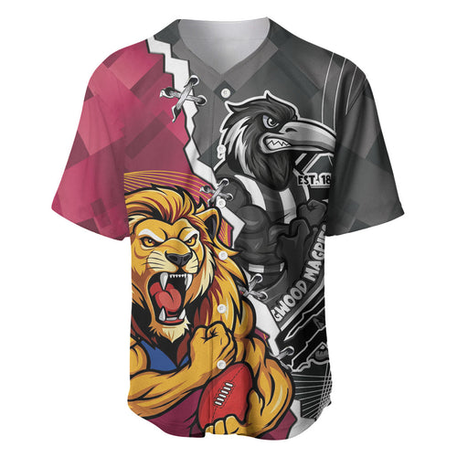 Personalised Collingwood and Brisbane Lions Baseball Jersey Dynamic Mascots Together