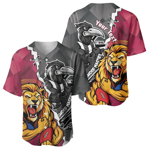 Personalised Collingwood and Brisbane Lions Baseball Jersey Dynamic Mascots Together