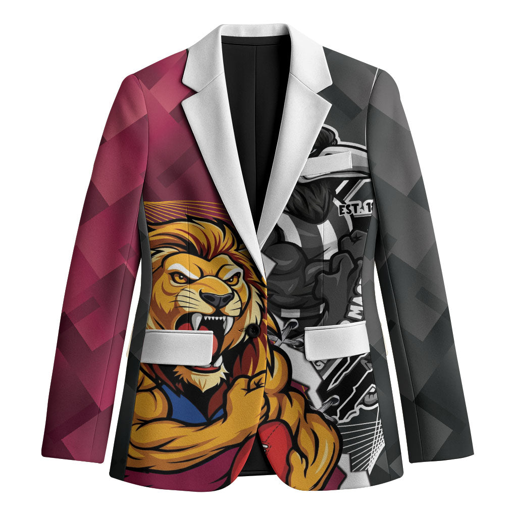 Personalised Collingwood and Brisbane Lions Blazer Dynamic Mascots Together