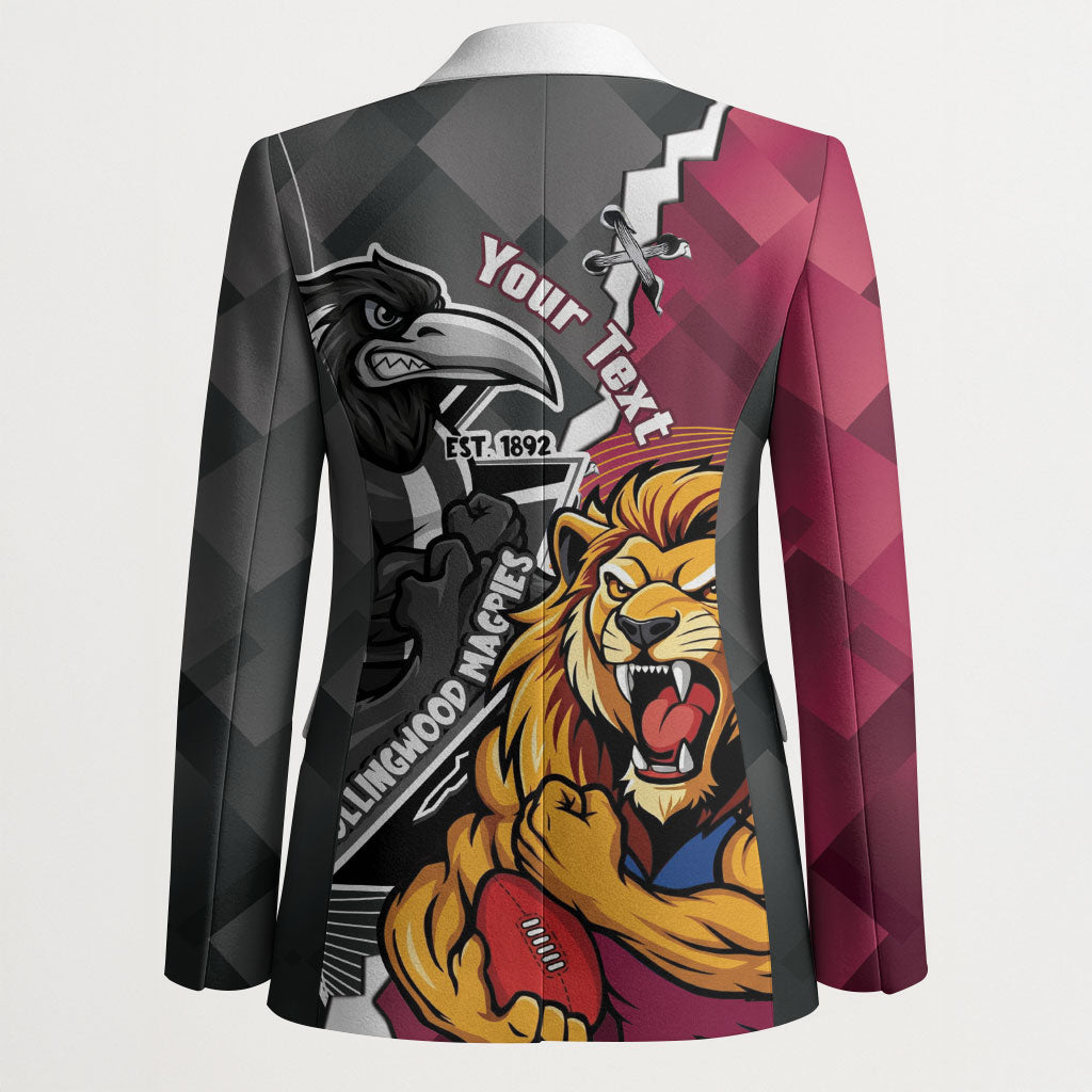 Personalised Collingwood and Brisbane Lions Blazer Dynamic Mascots Together