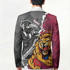 Personalised Collingwood and Brisbane Lions Blazer Dynamic Mascots Together