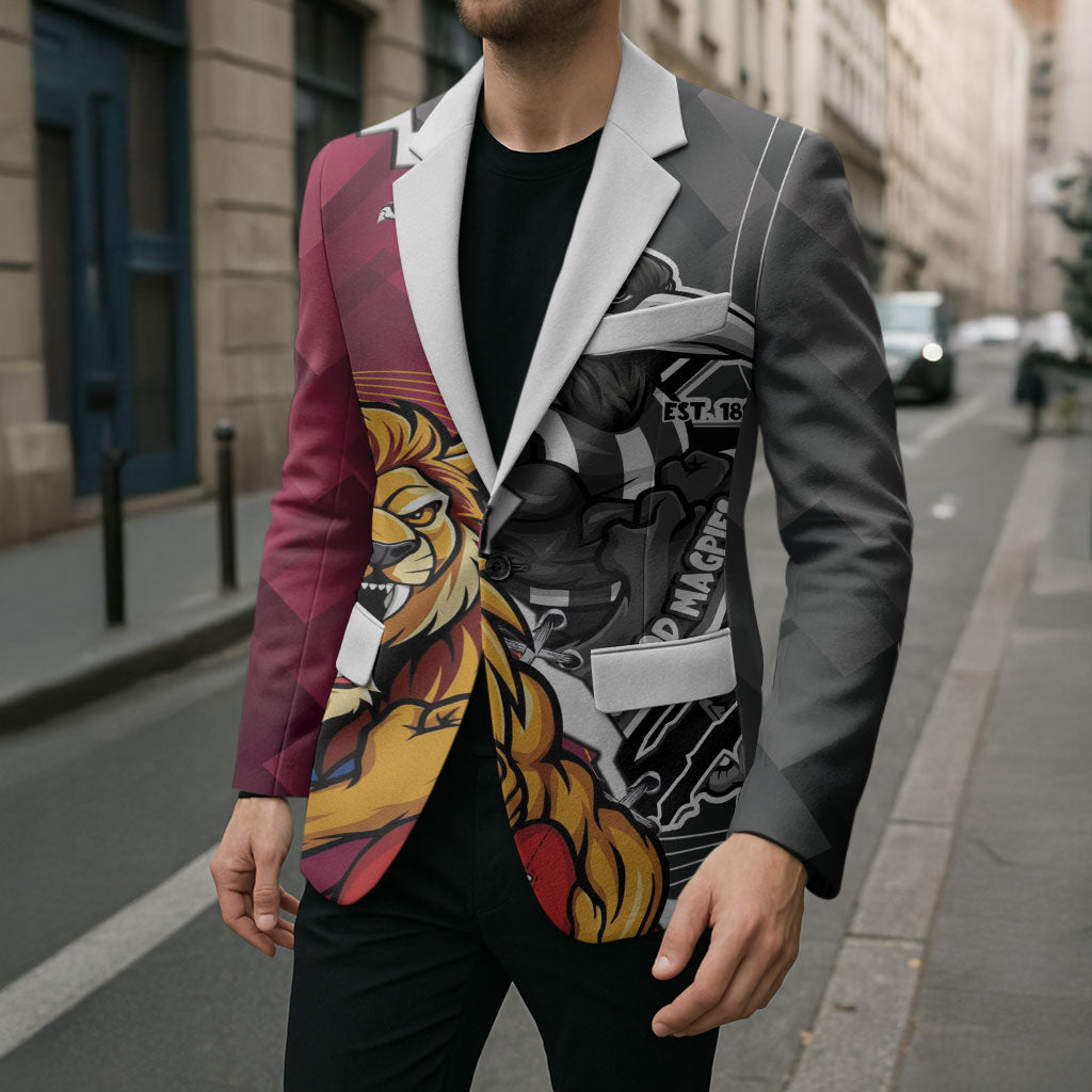 Personalised Collingwood and Brisbane Lions Blazer Dynamic Mascots Together