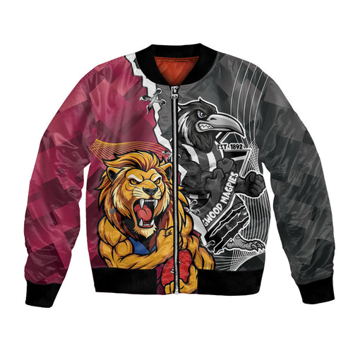 Personalised Collingwood and Brisbane Lions Bomber Jacket Dynamic Mascots Together