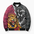 Personalised Collingwood and Brisbane Lions Bomber Puffer Jacket Dynamic Mascots Together