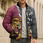 Personalised Collingwood and Brisbane Lions Bomber Puffer Jacket Dynamic Mascots Together