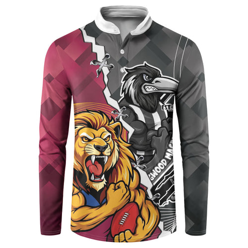 Personalised Collingwood and Brisbane Lions Button Sweatshirt Dynamic Mascots Together