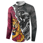 Personalised Collingwood and Brisbane Lions Button Sweatshirt Dynamic Mascots Together