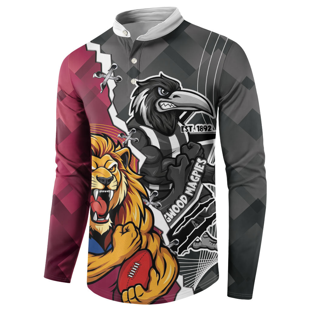 Personalised Collingwood and Brisbane Lions Button Sweatshirt Dynamic Mascots Together