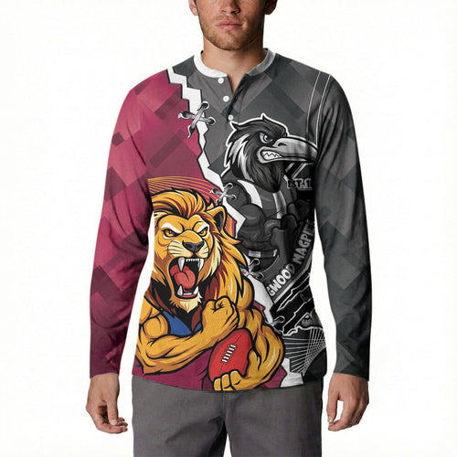 Personalised Collingwood and Brisbane Lions Button Sweatshirt Dynamic Mascots Together