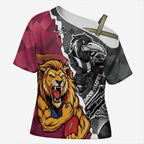 Personalised Collingwood and Brisbane Lions Cross Shoulder Shirt Dynamic Mascots Together
