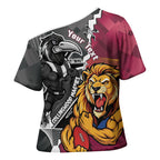 Personalised Collingwood and Brisbane Lions Cross Shoulder Shirt Dynamic Mascots Together