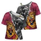 Personalised Collingwood and Brisbane Lions Cross Shoulder Shirt Dynamic Mascots Together