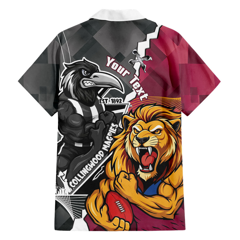 Personalised Collingwood and Brisbane Lions Hawaiian Shirt Dynamic Mascots Together