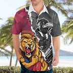 Personalised Collingwood and Brisbane Lions Hawaiian Shirt Dynamic Mascots Together