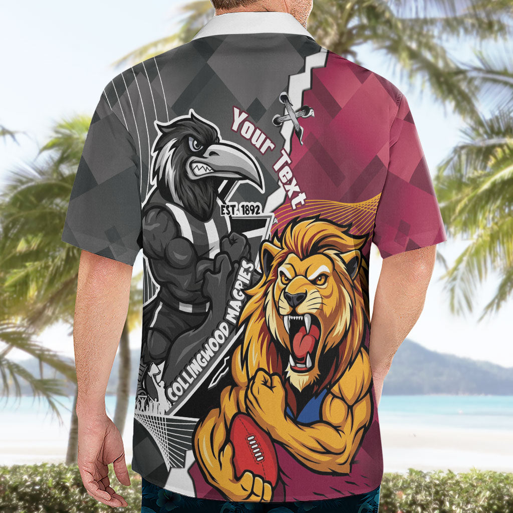 Personalised Collingwood and Brisbane Lions Hawaiian Shirt Dynamic Mascots Together