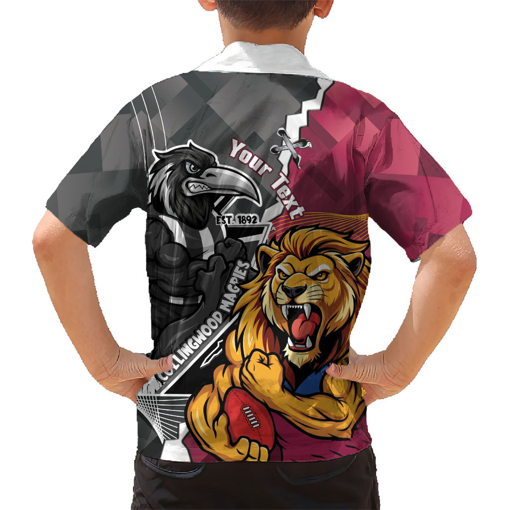 Personalised Collingwood and Brisbane Lions Hawaiian Shirt Dynamic Mascots Together