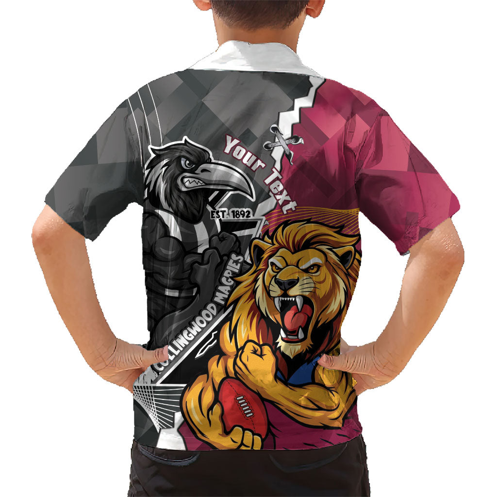 Personalised Collingwood and Brisbane Lions Kid Hawaiian Shirt Dynamic Mascots Together
