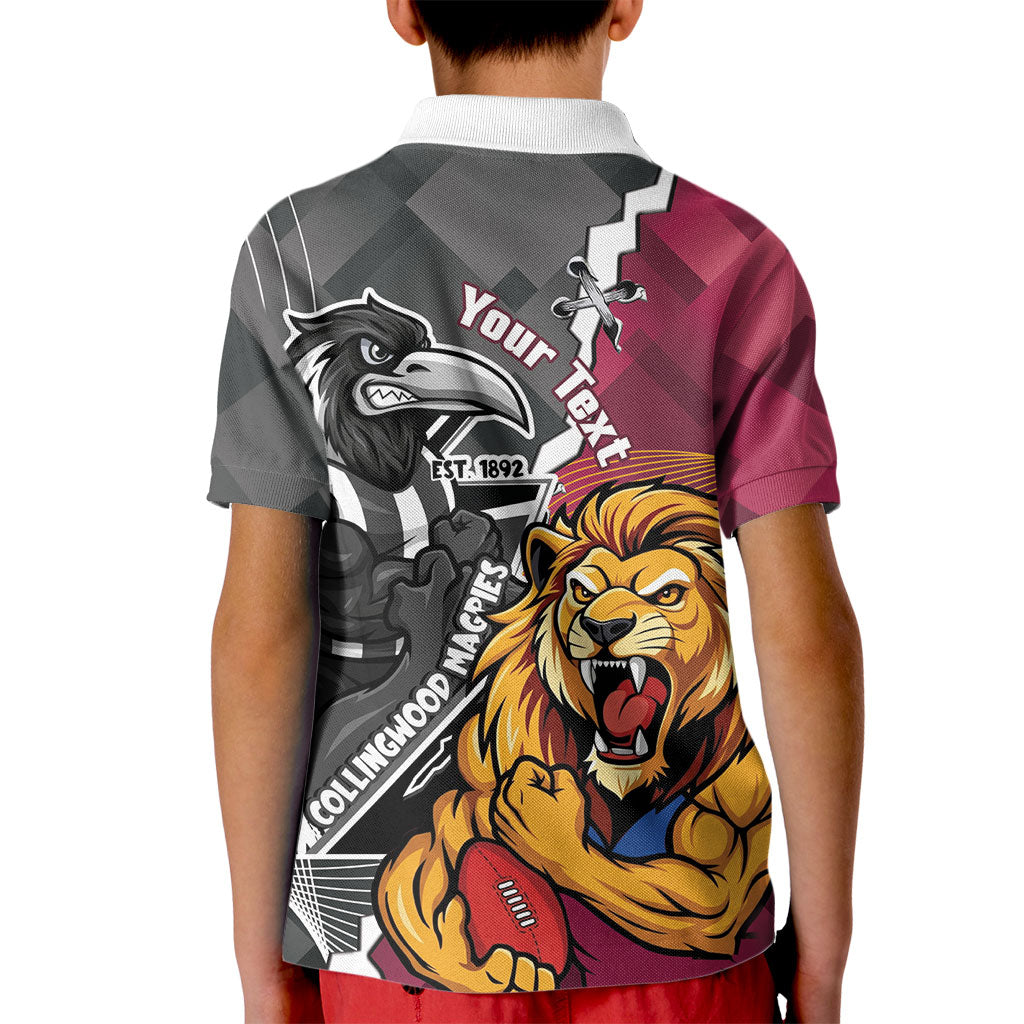 Personalised Collingwood and Brisbane Lions Kid Polo Shirt Dynamic Mascots Together