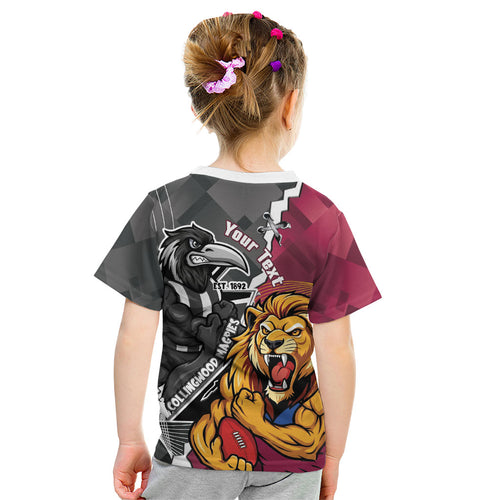 Personalised Collingwood and Brisbane Lions Kid T Shirt Dynamic Mascots Together