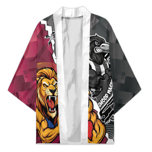 Personalised Collingwood and Brisbane Lions Kimono Dynamic Mascots Together