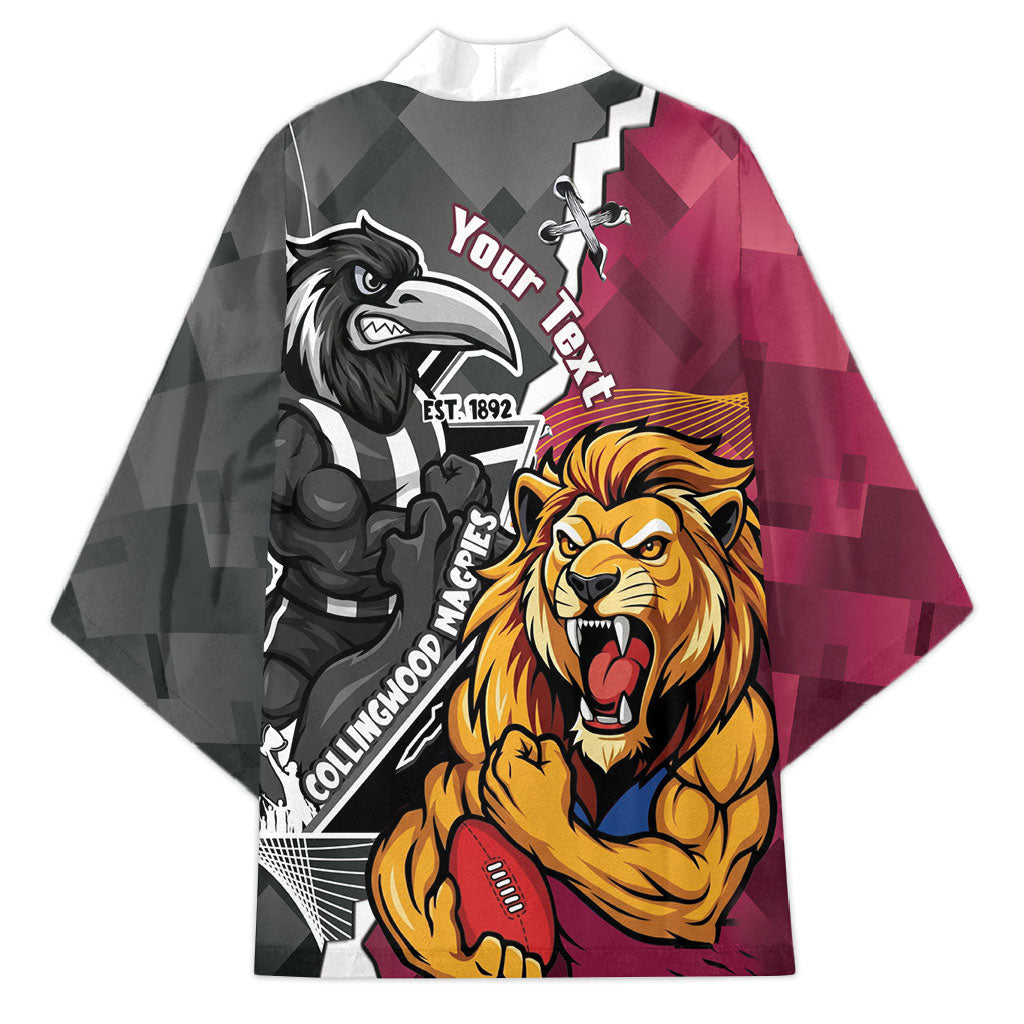 Personalised Collingwood and Brisbane Lions Kimono Dynamic Mascots Together