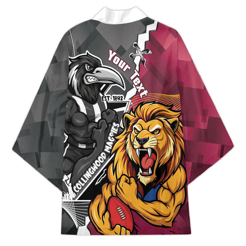 Personalised Collingwood and Brisbane Lions Kimono Dynamic Mascots Together