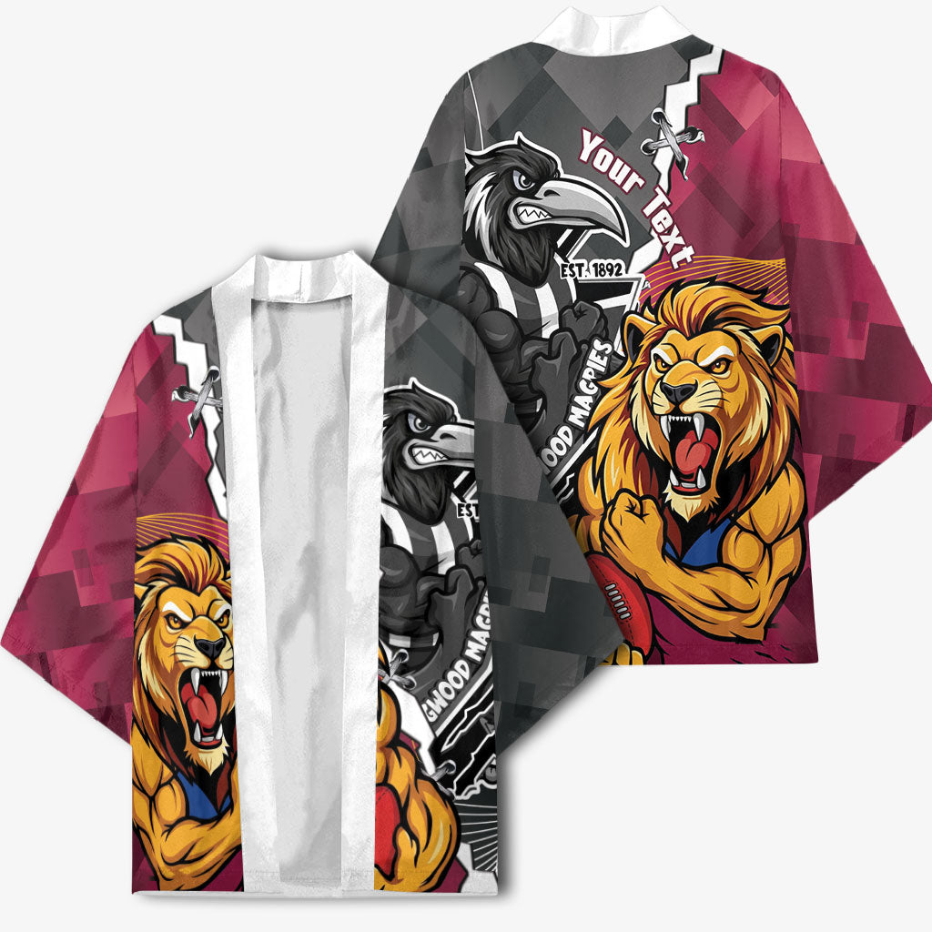 Personalised Collingwood and Brisbane Lions Kimono Dynamic Mascots Together