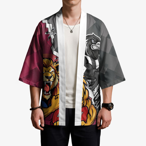 Personalised Collingwood and Brisbane Lions Kimono Dynamic Mascots Together